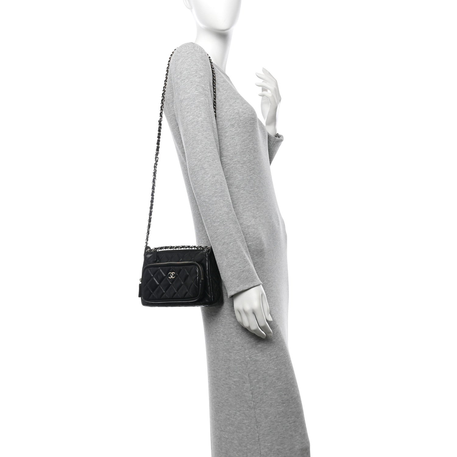 Shiny Crumpled Lambskin Quilted Mini Preppy Pocket Clutch With Chain Black