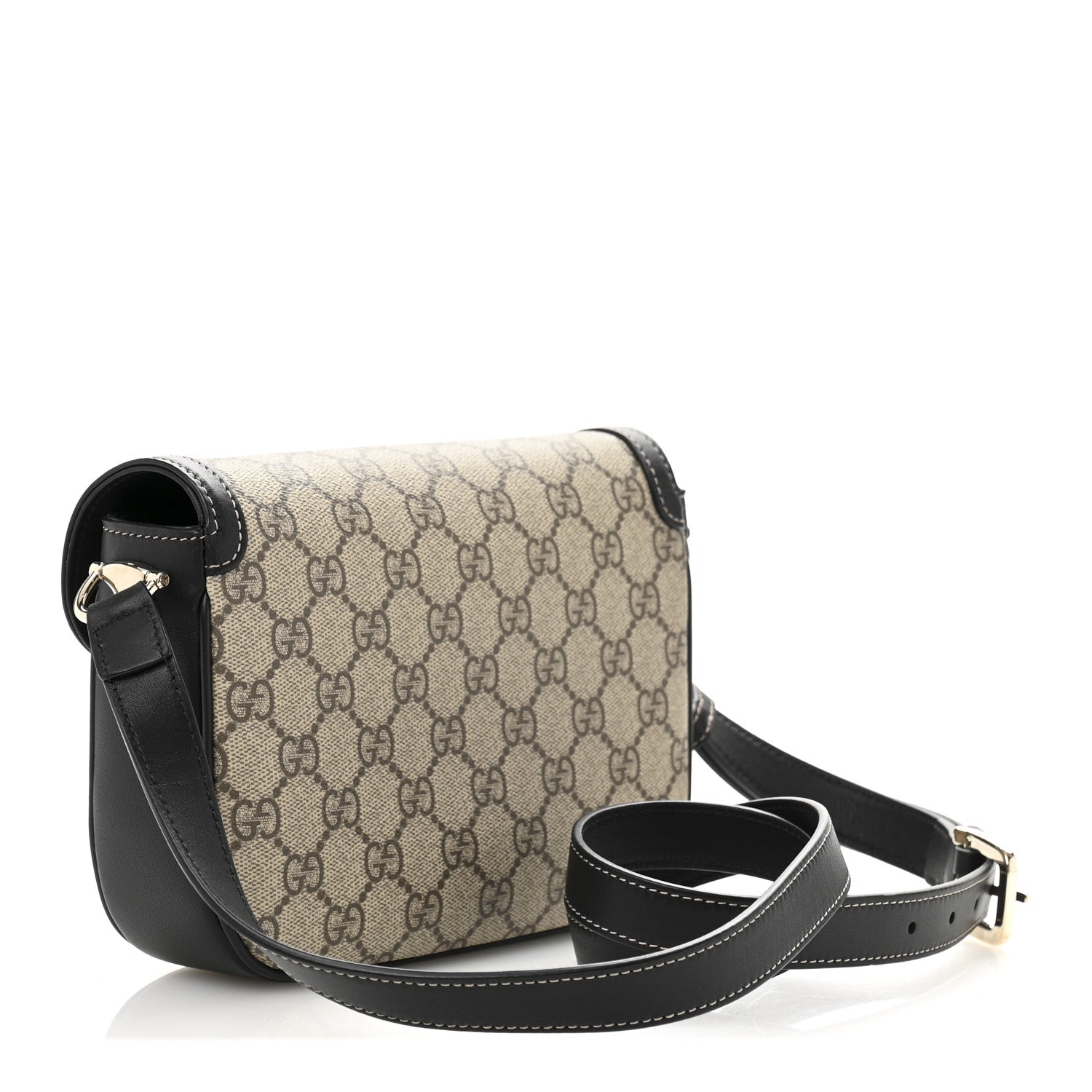 GG Supreme Monogram Horsebit 1955 Soft Small Shoulder Bag Beige Black
