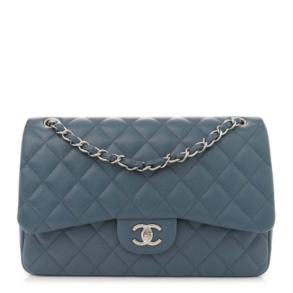 Caviar Quilted Jumbo Double Flap Blue