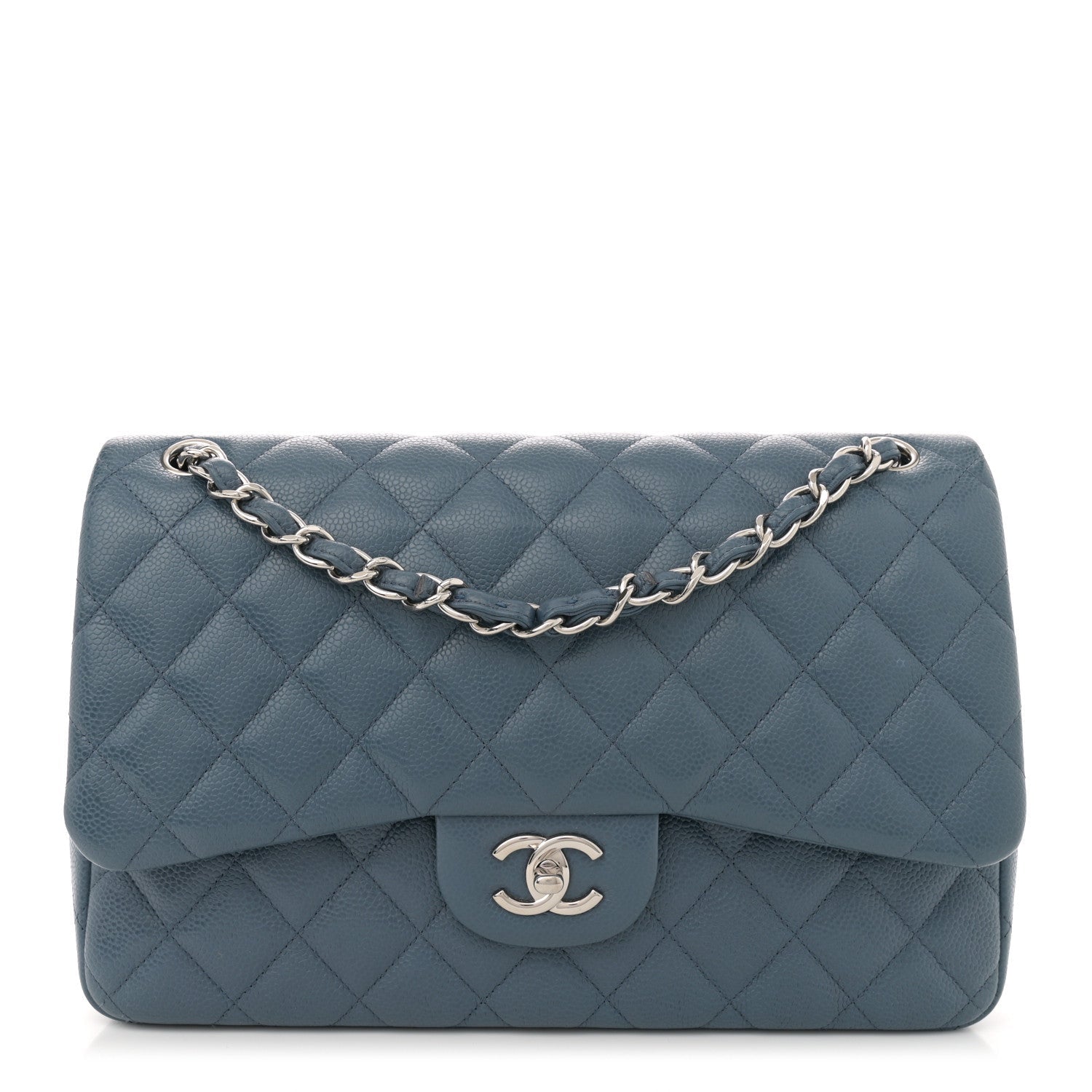 Caviar Quilted Jumbo Double Flap Blue