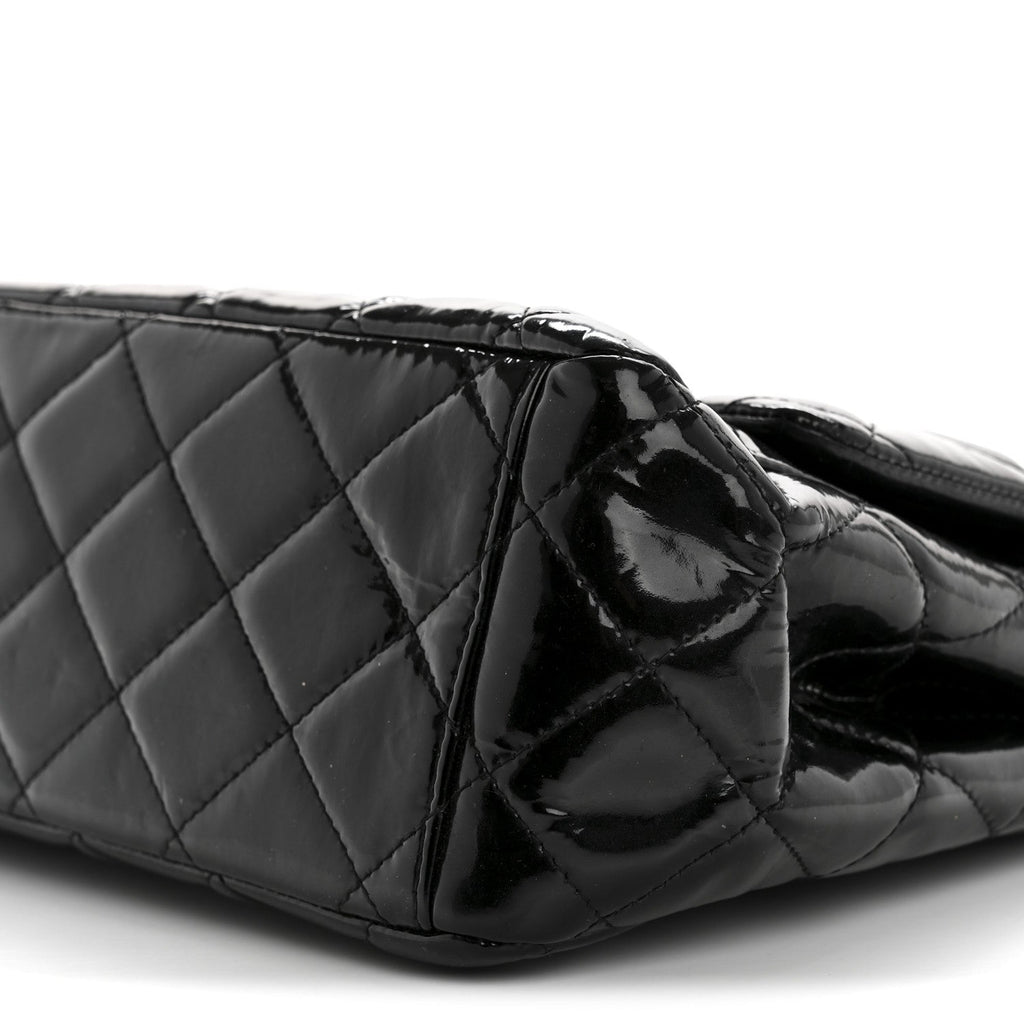 Patent Quilted Maxi Double Flap Black