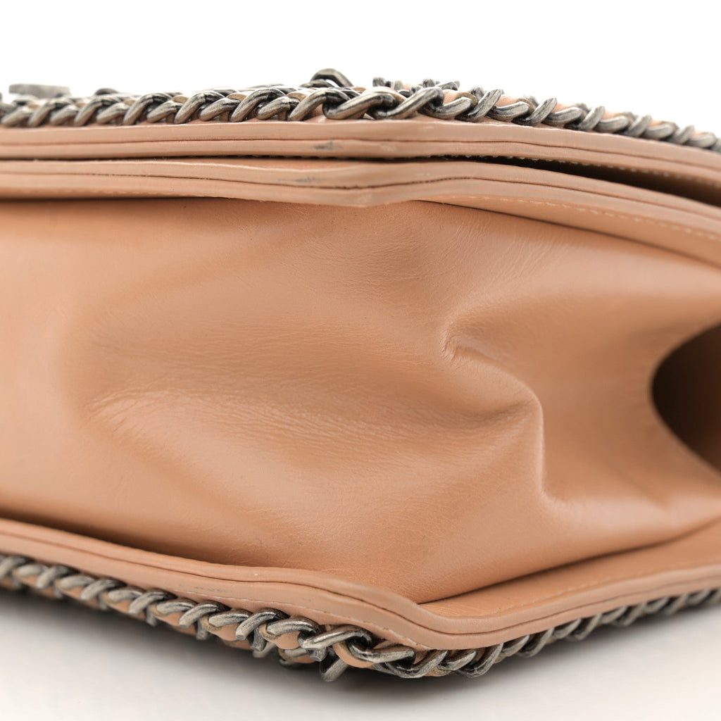 Glazed Calfskin Quilted Medium Boy Chained Flap Beige