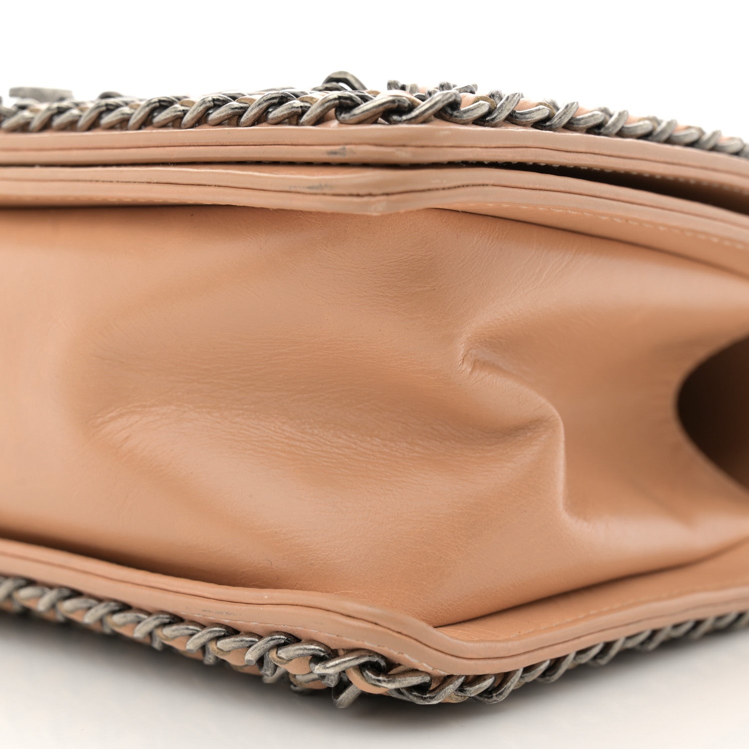 Glazed Calfskin Quilted Medium Boy Chained Flap Beige