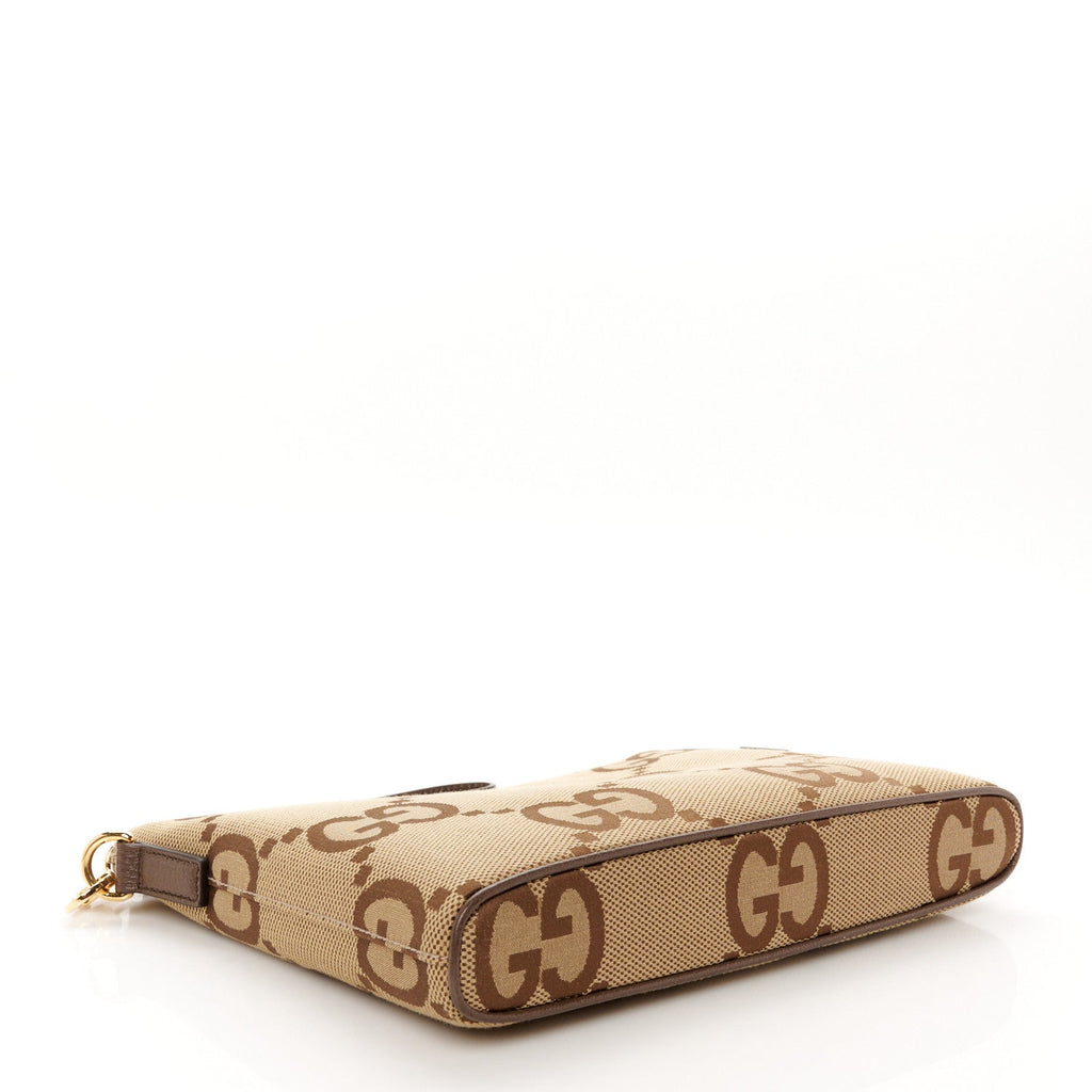 Monogram Jumbo GG Textured Dollar Calfskin Web Wristlet Messenger Bag Camel Ebony New Acero
