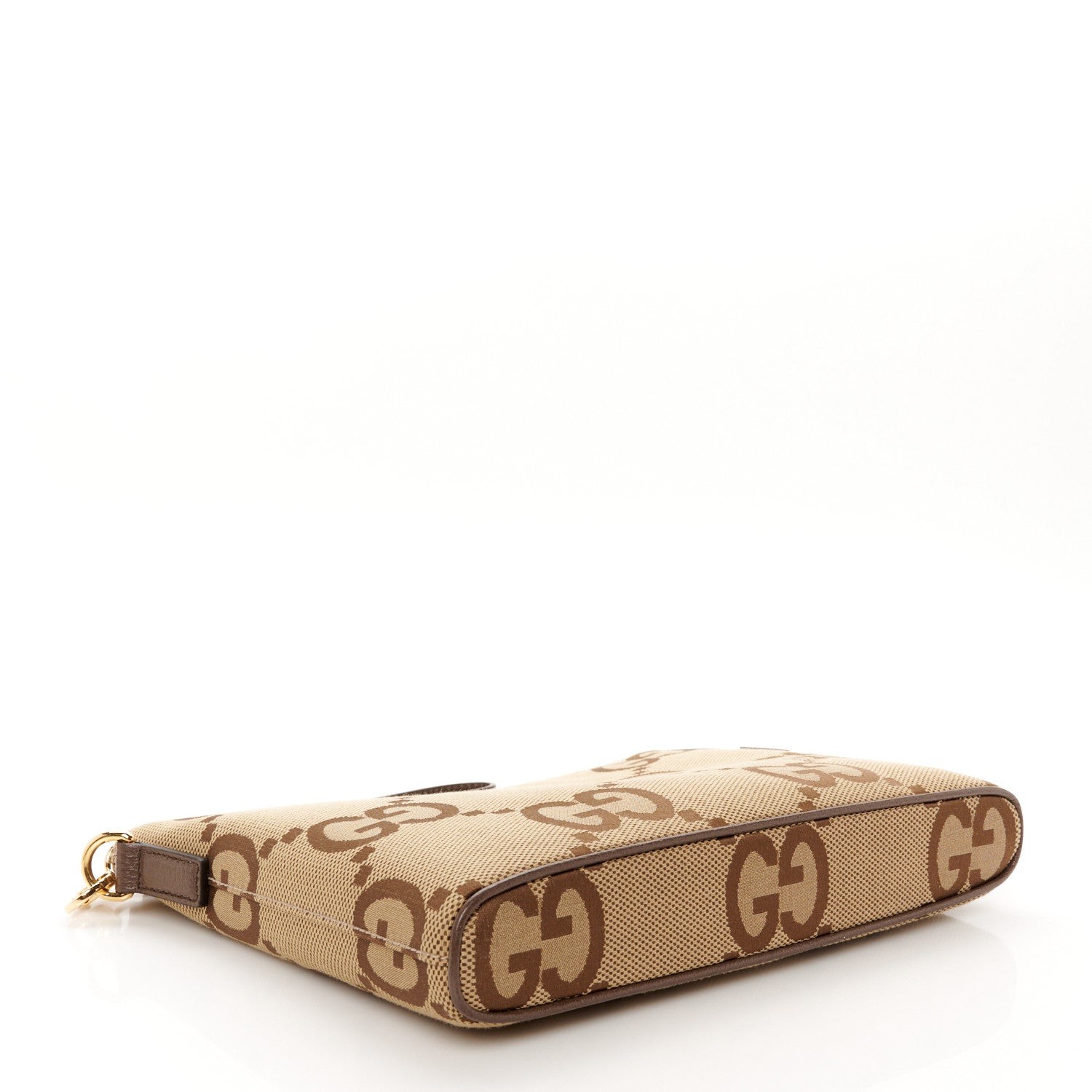 Monogram Jumbo GG Textured Dollar Calfskin Web Wristlet Messenger Bag Camel Ebony New Acero