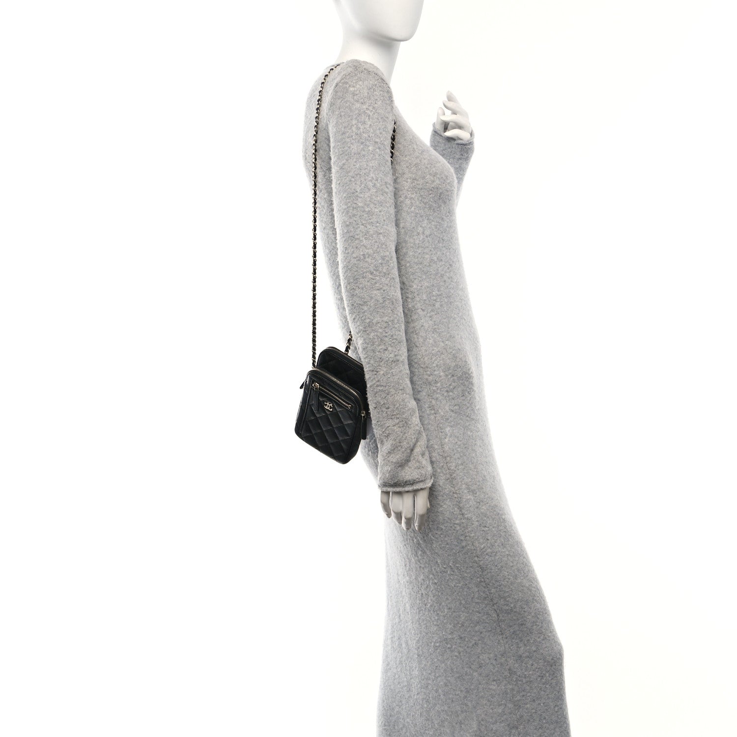 Caviar Quilted Phone Pocket With Chain WOC Black