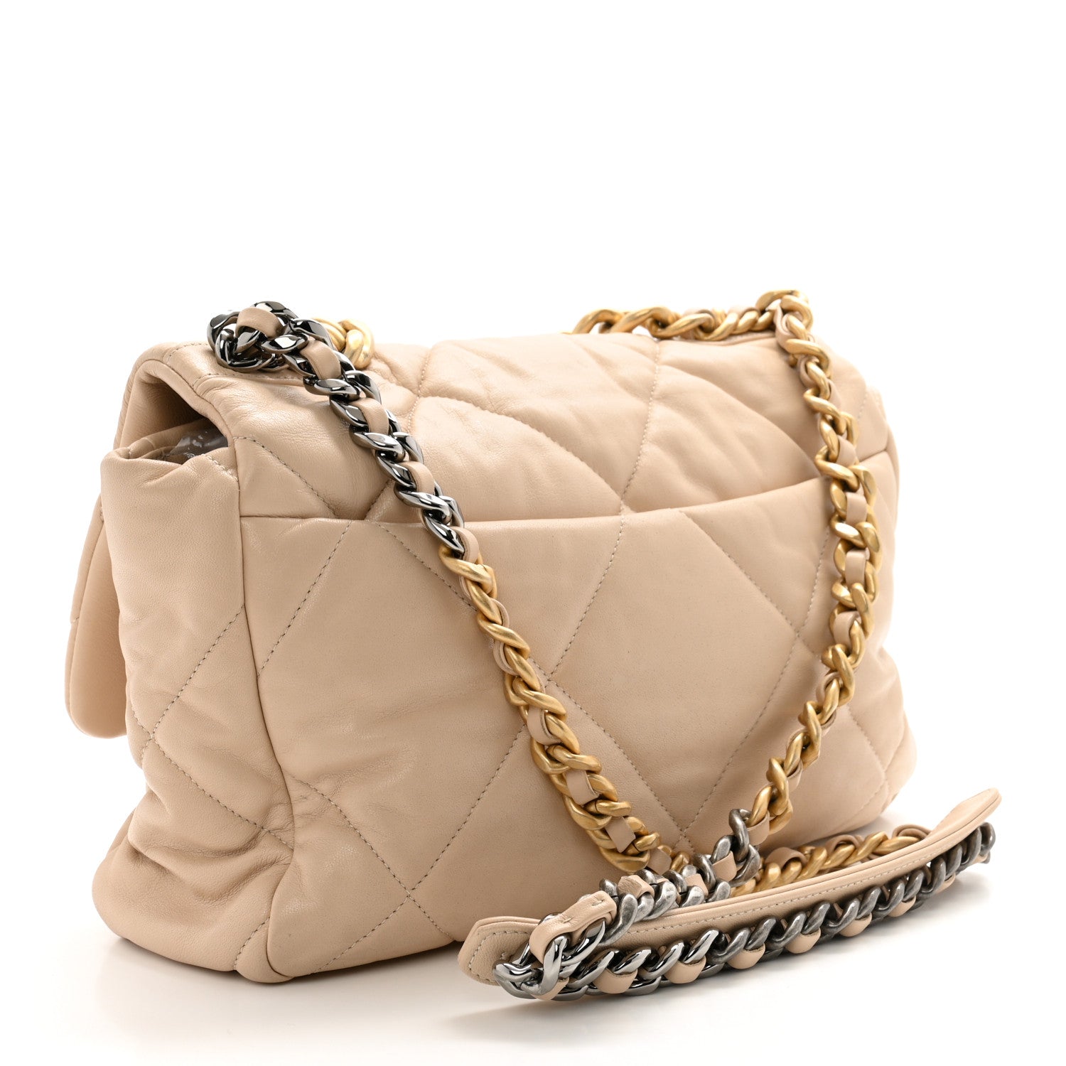 Lambskin Quilted Large Chanel 19 Flap Beige