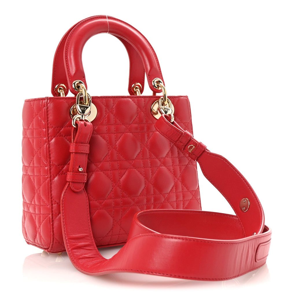 Lambskin Cannage Small Lucky Badges My Lady Dior Red
