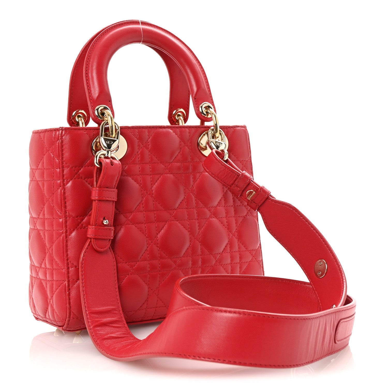 Lambskin Cannage Small Lucky Badges My Lady Dior Red