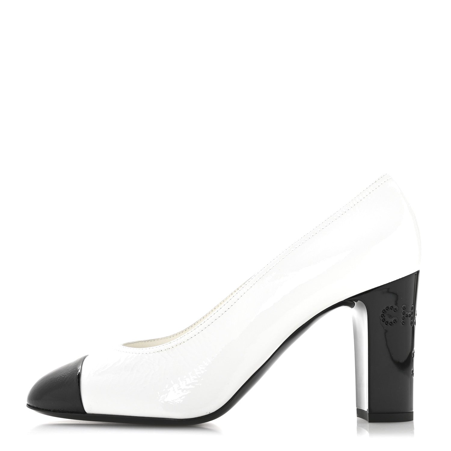 Patent Calfskin Crystal Cap Toe Logo Pumps 40 White Black