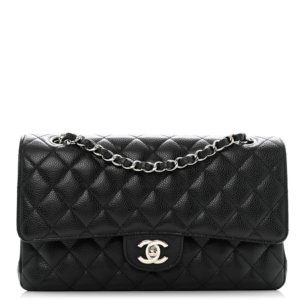 Caviar Quilted Medium Double Flap Black