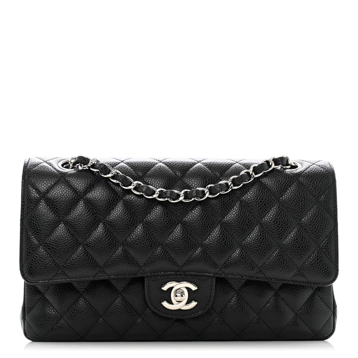 Caviar Quilted Medium Double Flap Black