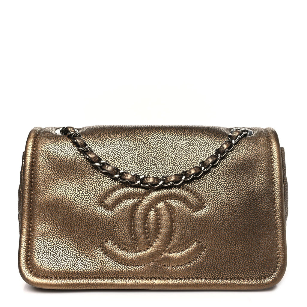 Metallic Caviar Medium Timeless CC Flap Bronze