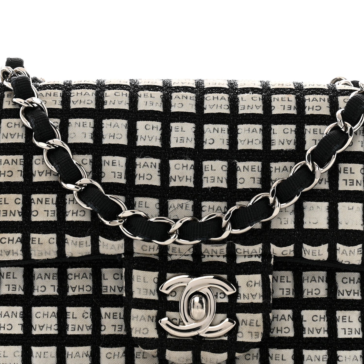 Ribbon Tweed Mini Rectangular Flap Black Ivory