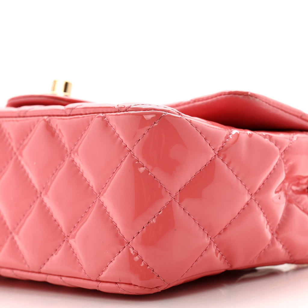 Patent Calfskin Quilted Mini Rectangular Flap Pink