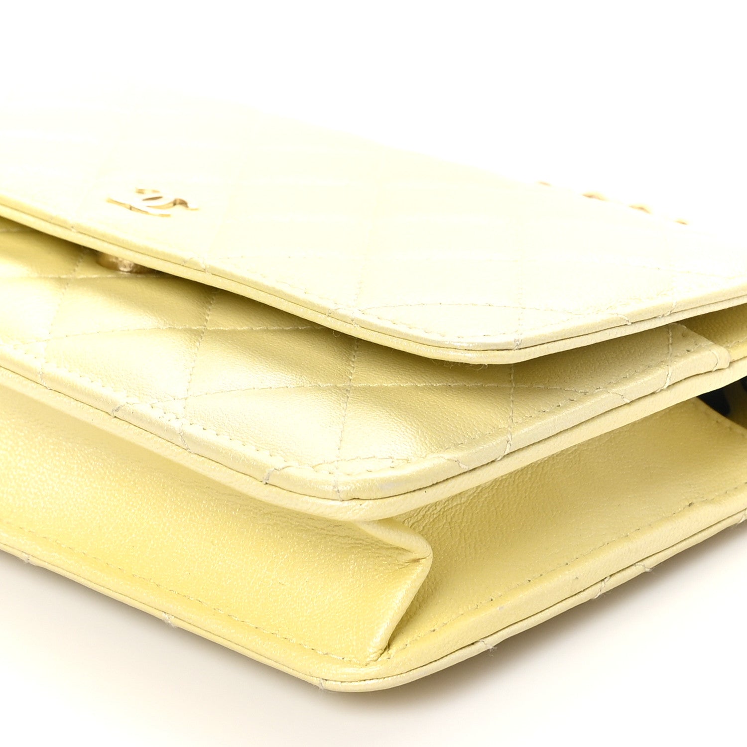 Iridescent Goatskin Quilted Wallet on Chain WOC Light Yellow