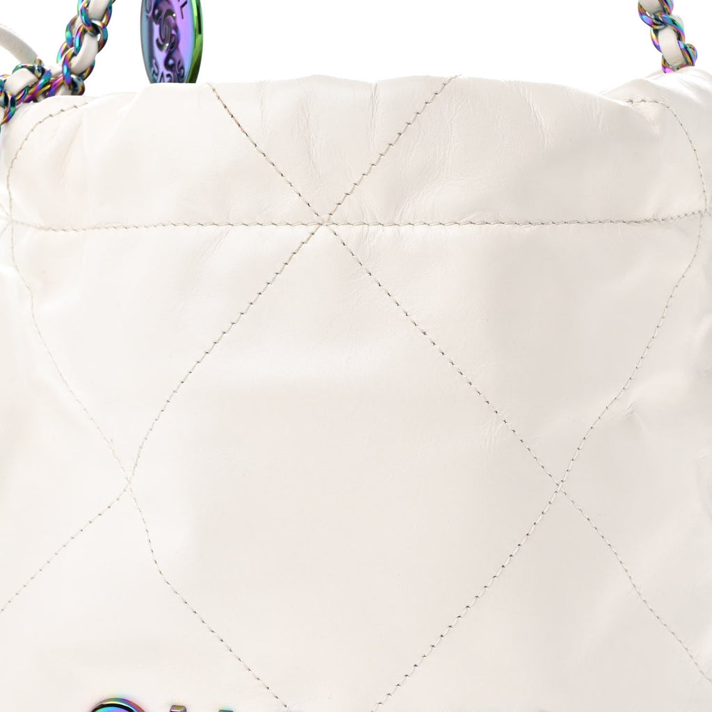 Shiny Calfskin Quilted Rainbow Mini Chanel 22 White