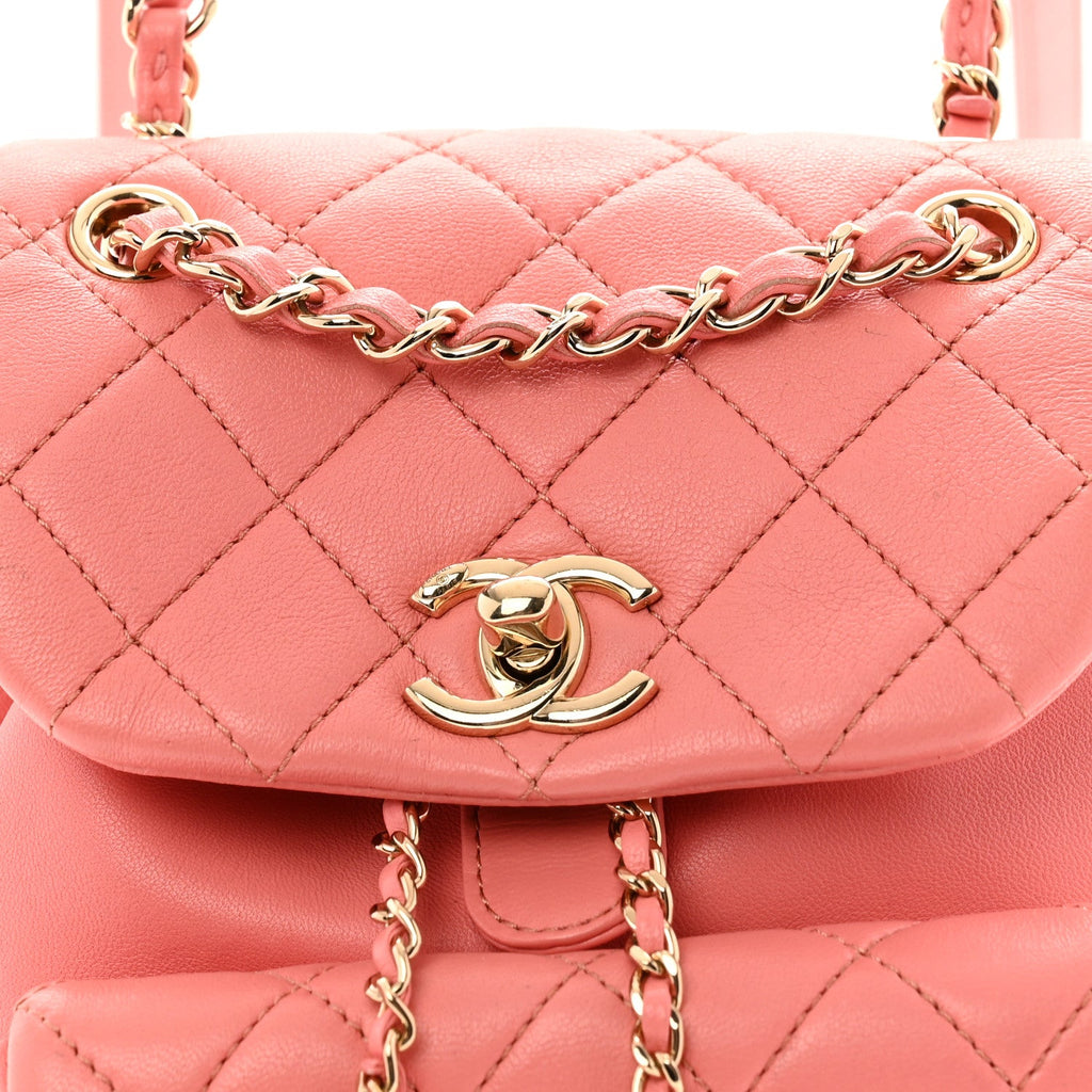 Lambskin Quilted Small Duma Drawstring Backpack Pink