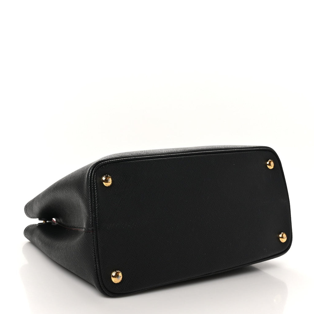 Saffiano Cuir Small Double Bag Black Ciliegia