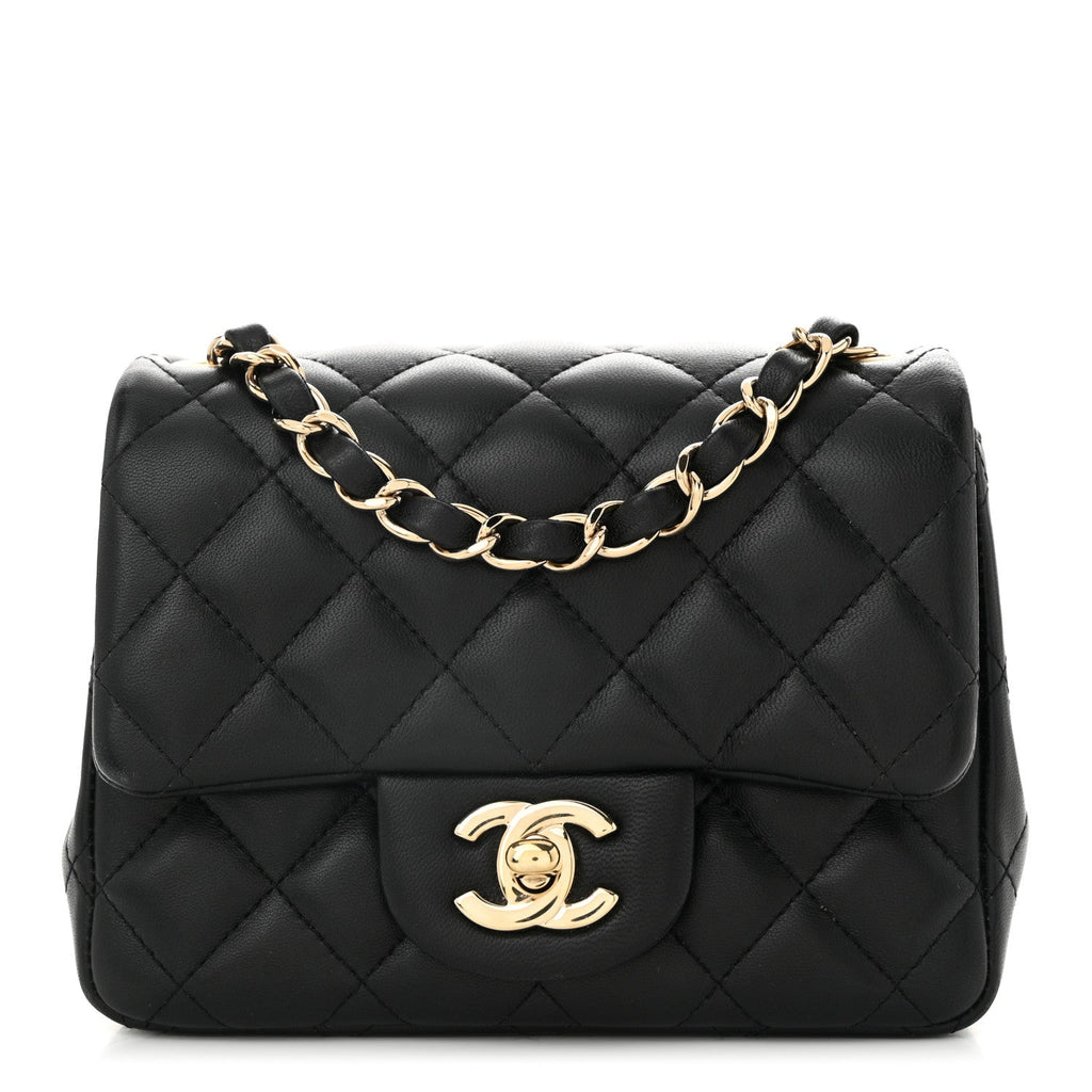 Lambskin Quilted Mini Square Flap Black