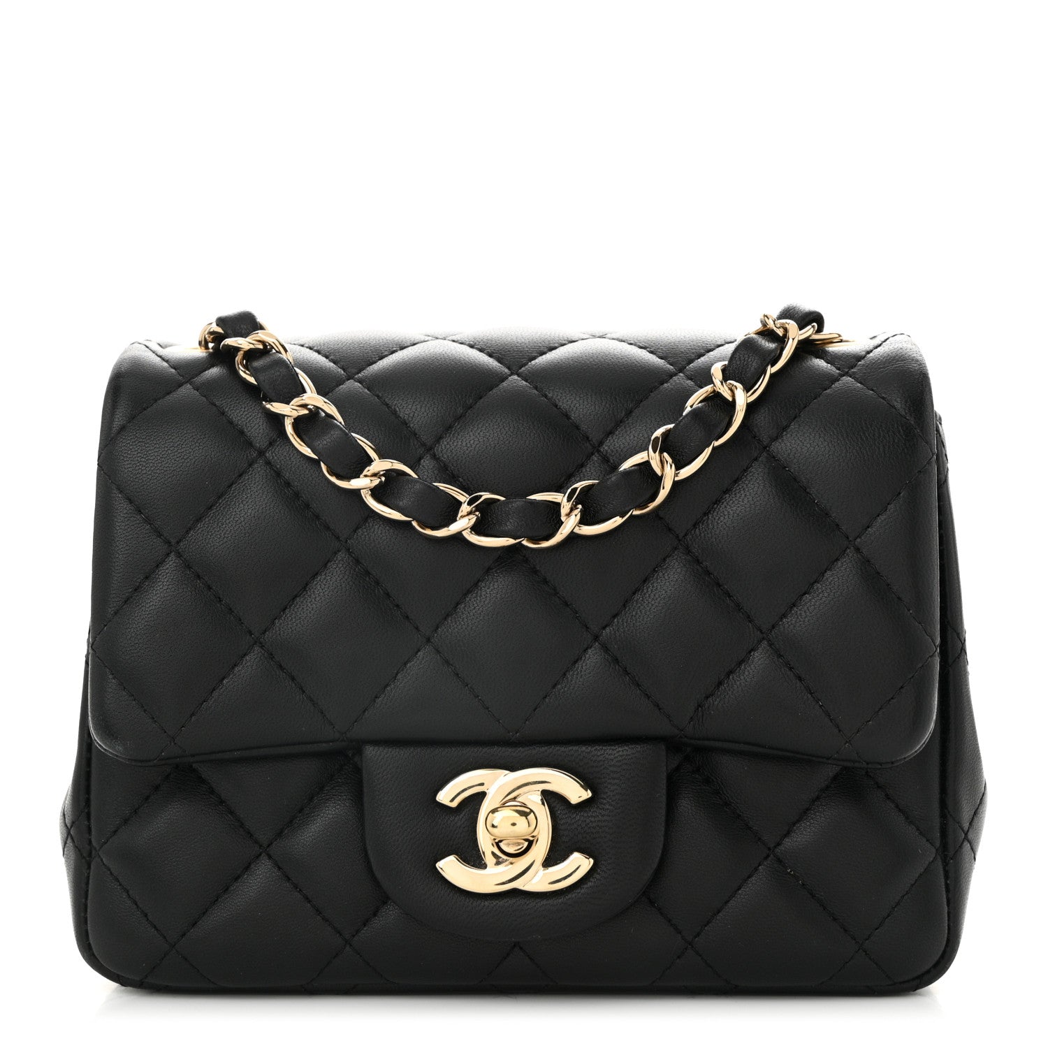 Lambskin Quilted Mini Square Flap Black