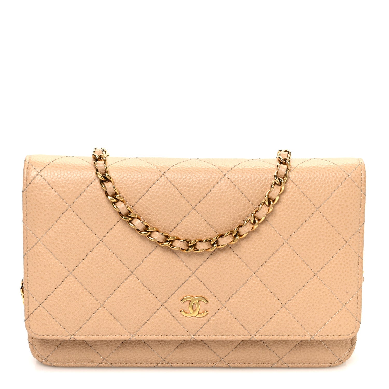 Caviar Quilted Wallet on Chain WOC Beige