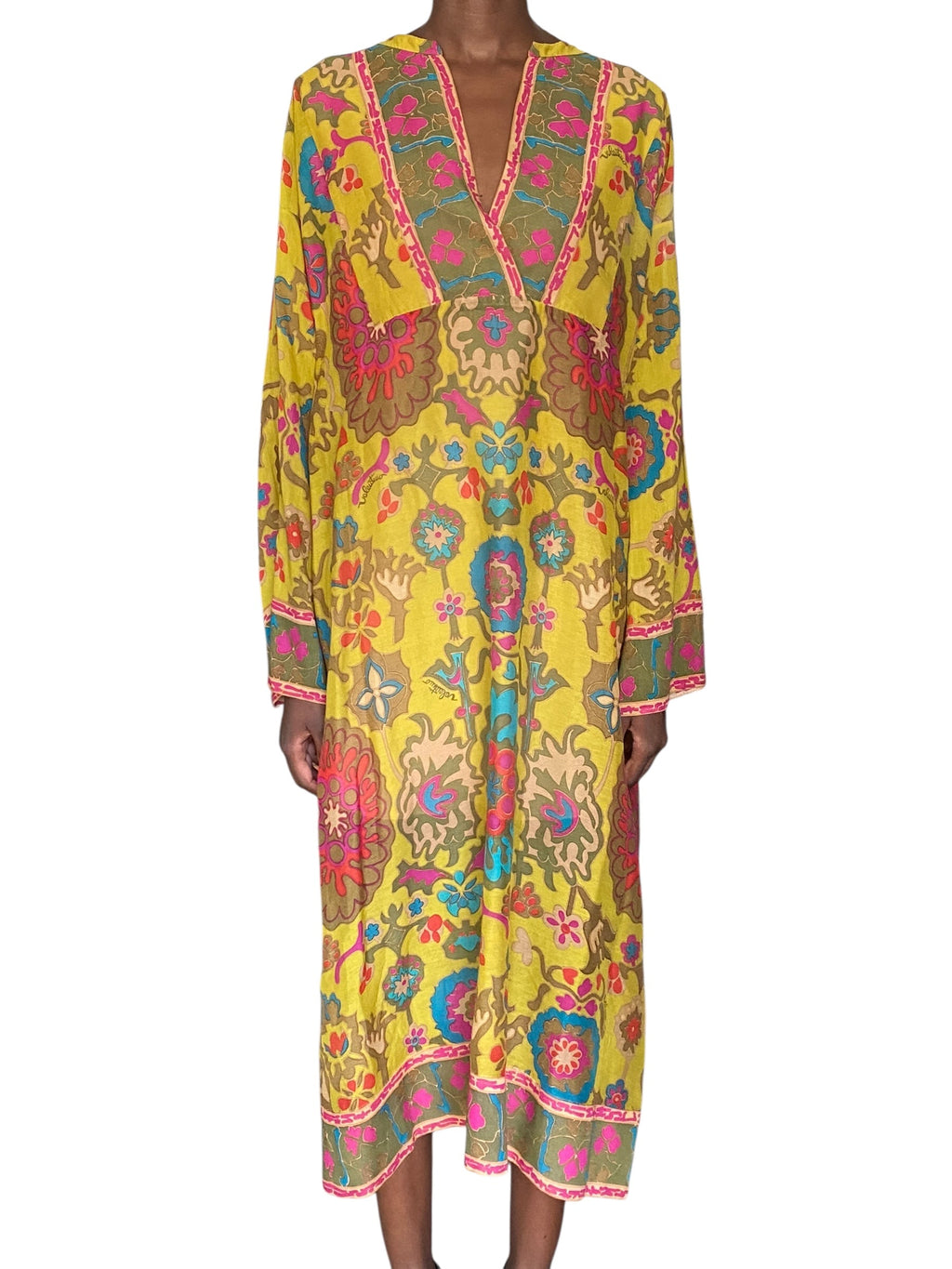 Valentino Yellow 2021 Escape 60's Style Floral Longsleeve Tunic - IT 44