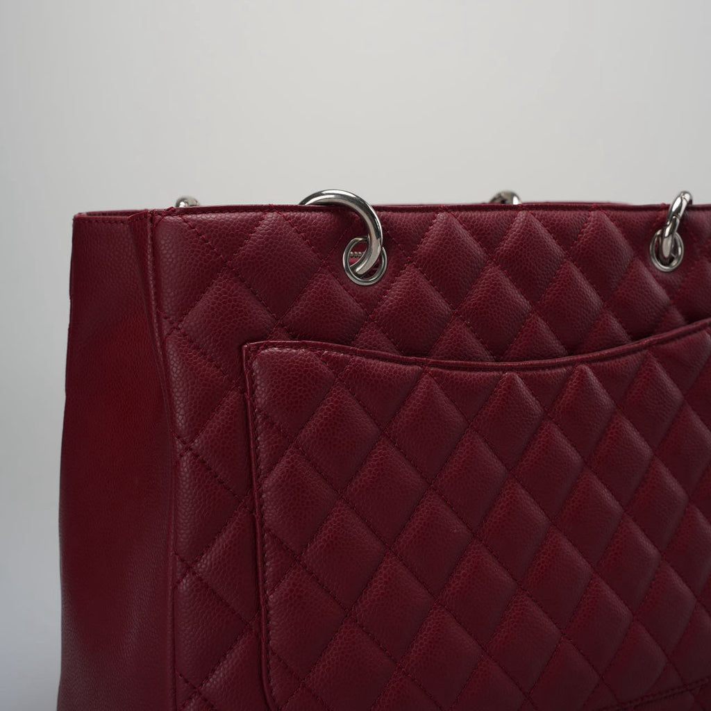 Chanel Burgundy gst Grand Shopping Tote Bag in caviar Leather with Silver Hardware