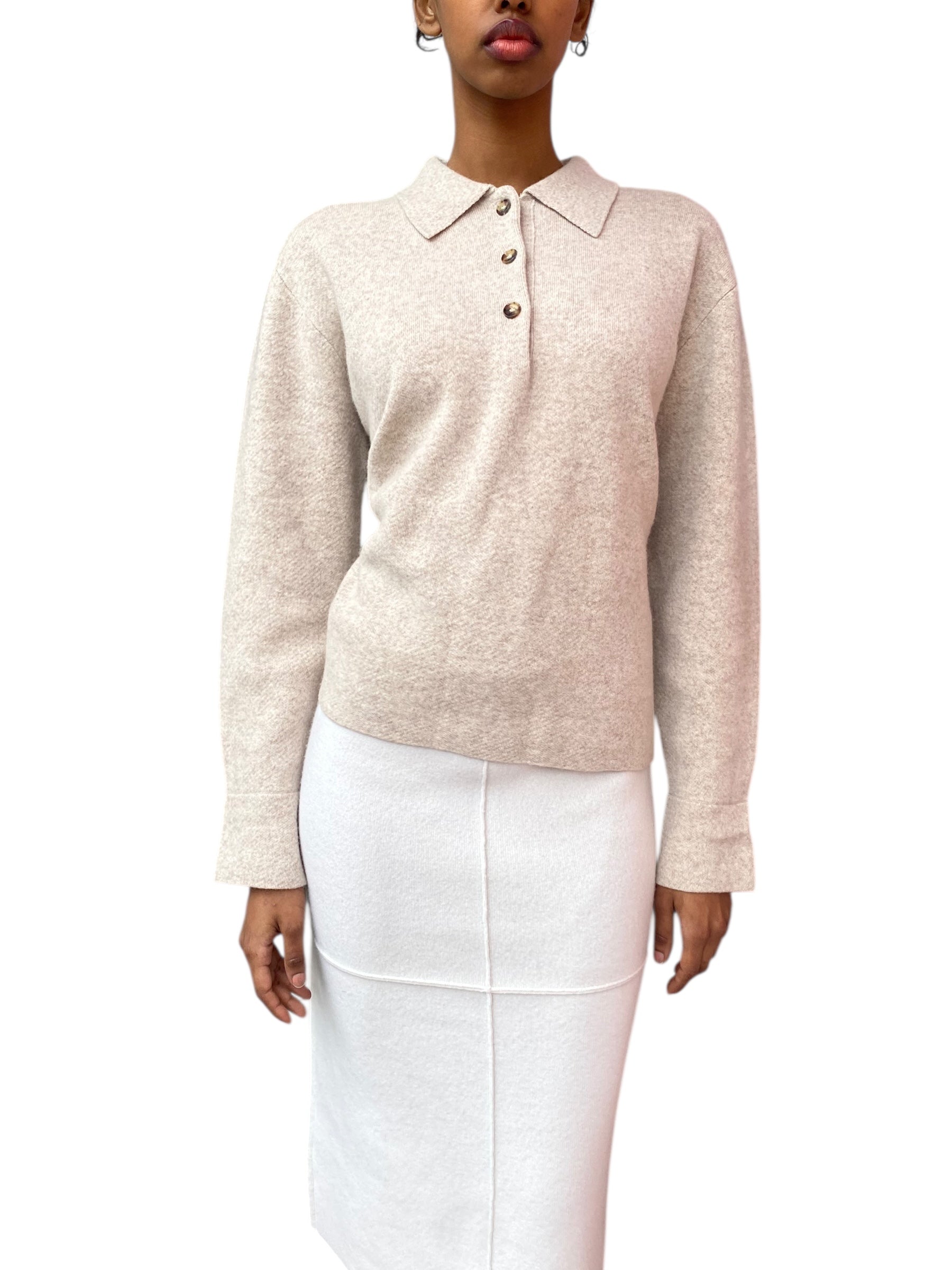 La Linge Oatmeal Beige Cashmere Blend Polo Sweater - S