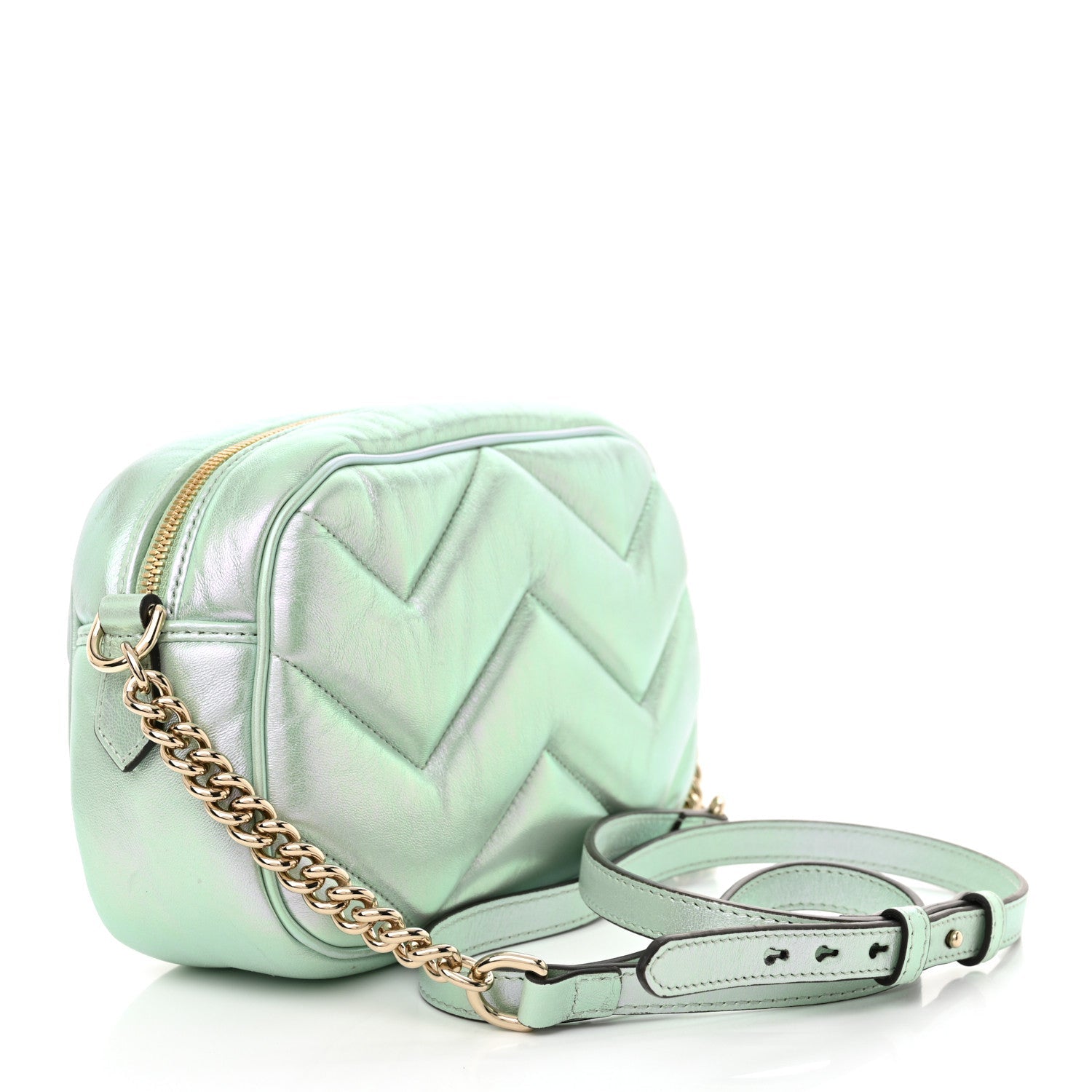 Iridescent Nappa Chevron Matelasse Small GG Marmont Chain Shoulder Bag Iridescent Salvy Green