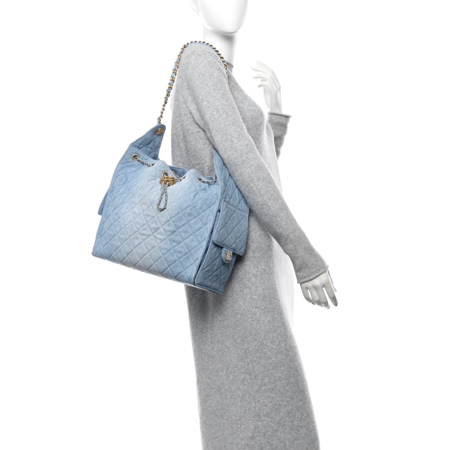 Washed Denim Quilted Medium Chanel 25 Handbag Blue