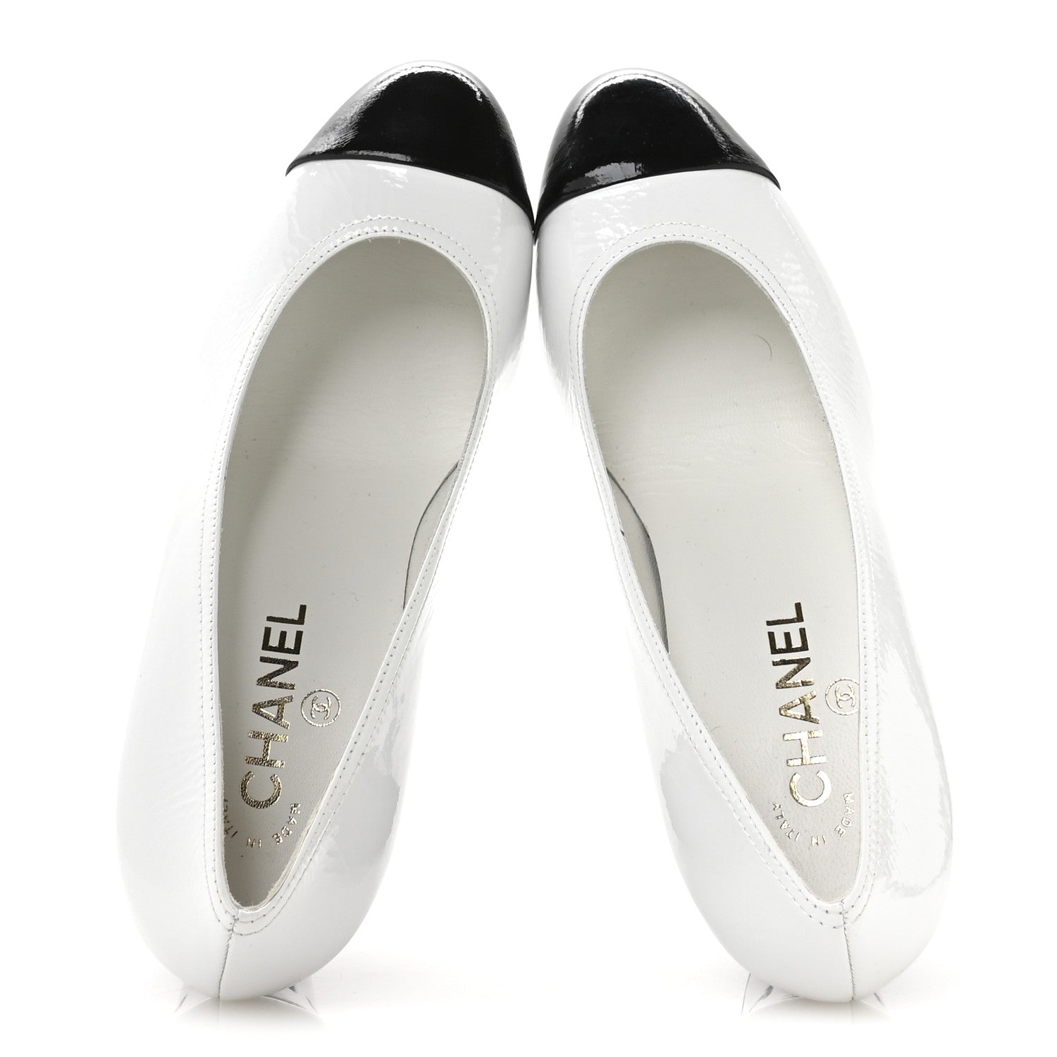 Patent Calfskin Crystal Cap Toe Logo Pumps 40 White Black
