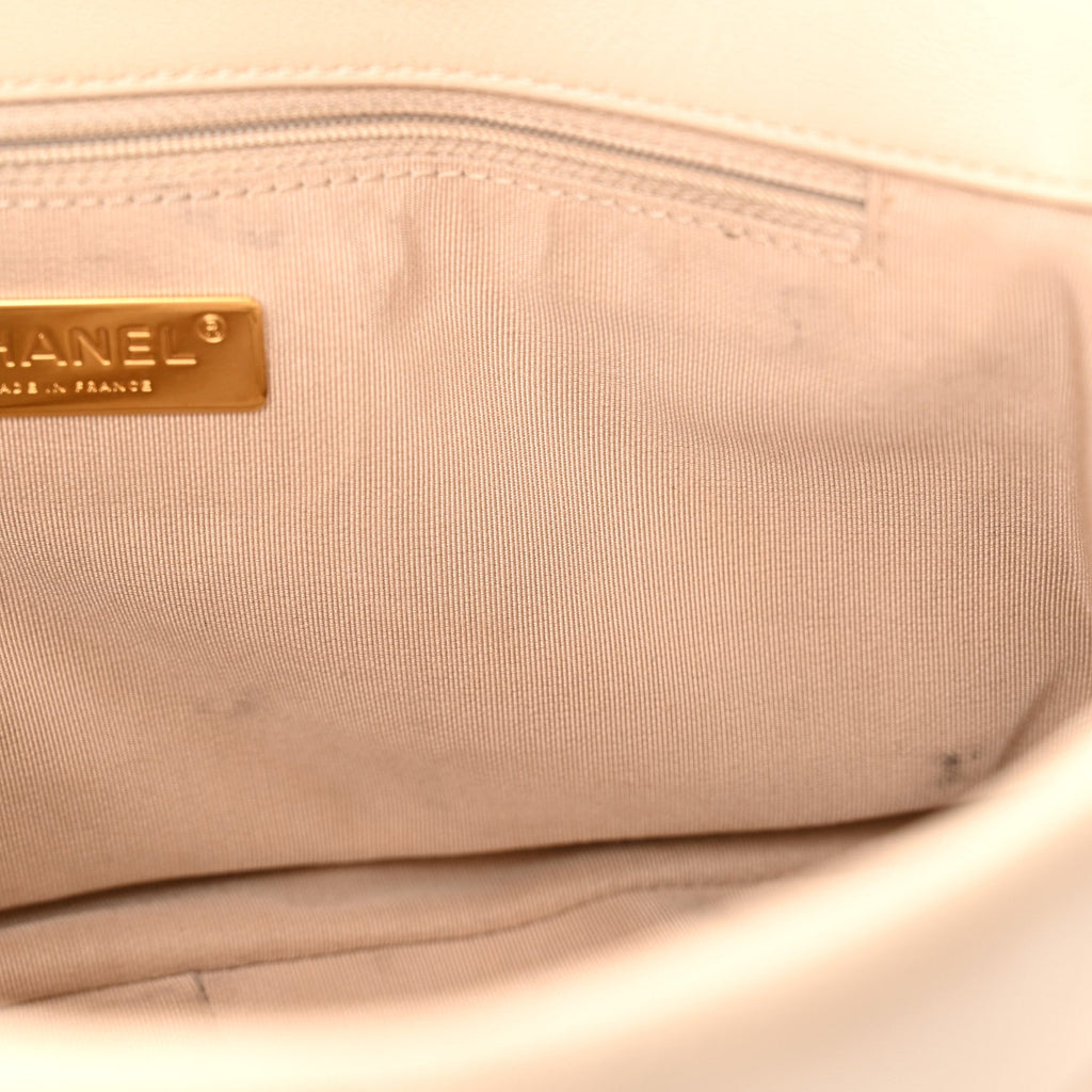 Goatskin Quilted Large Chanel 19 Flap Light Beige