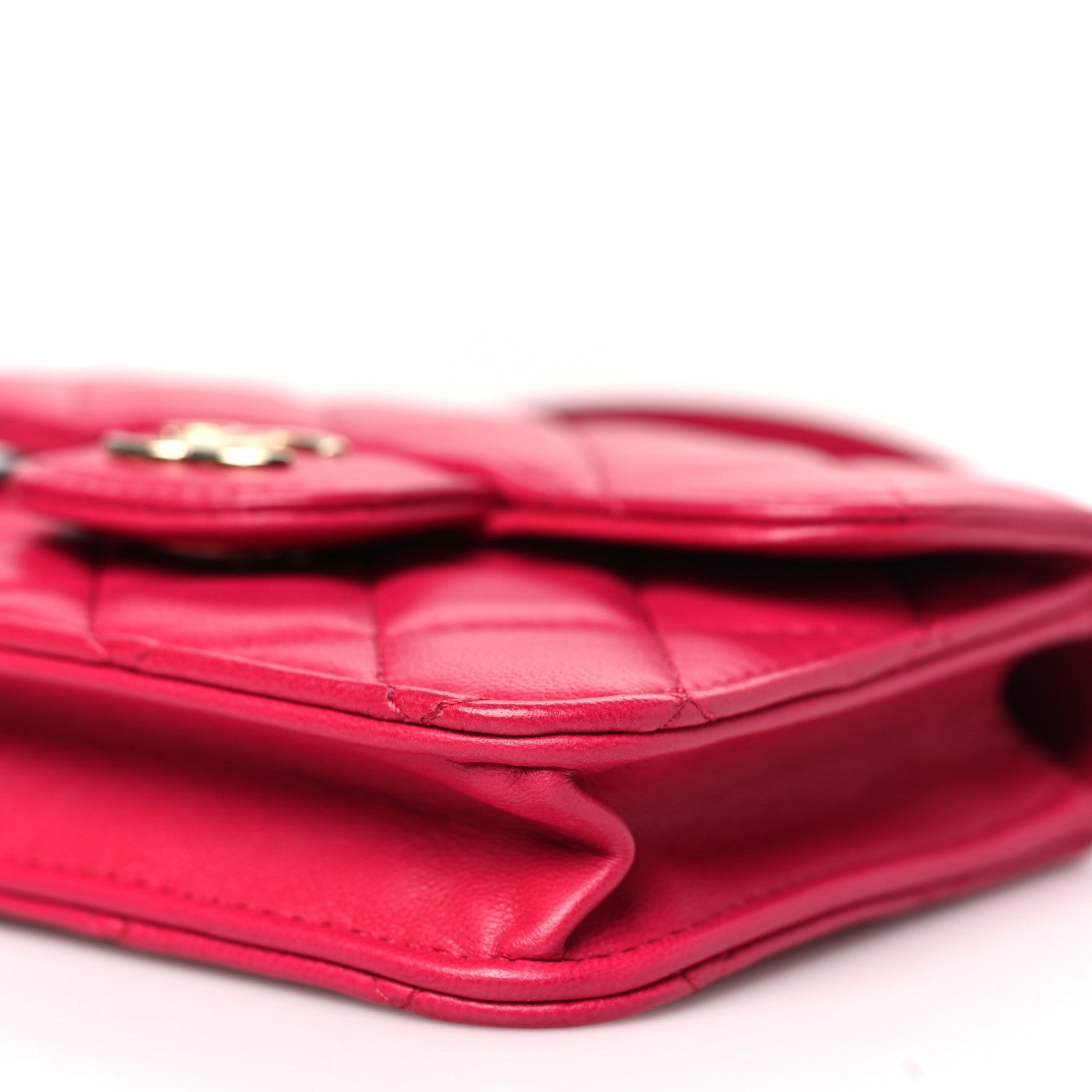 Lambskin Quilted Top Handle Flap Coin Purse With Chain Dark Pink