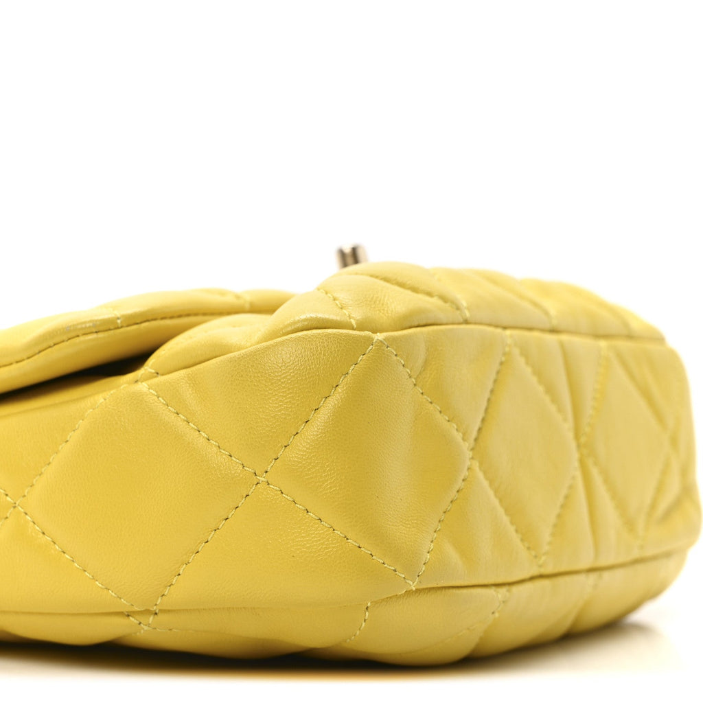 Lambskin Quilted Mini Lacquered Chain Flap Yellow