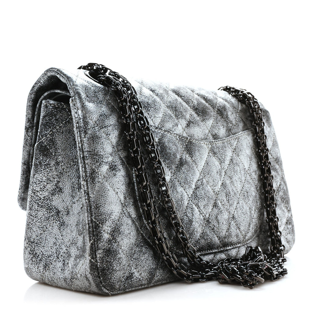 Metallic Caviar Quilted 2.55 Reissue 225 Flap Silver Black