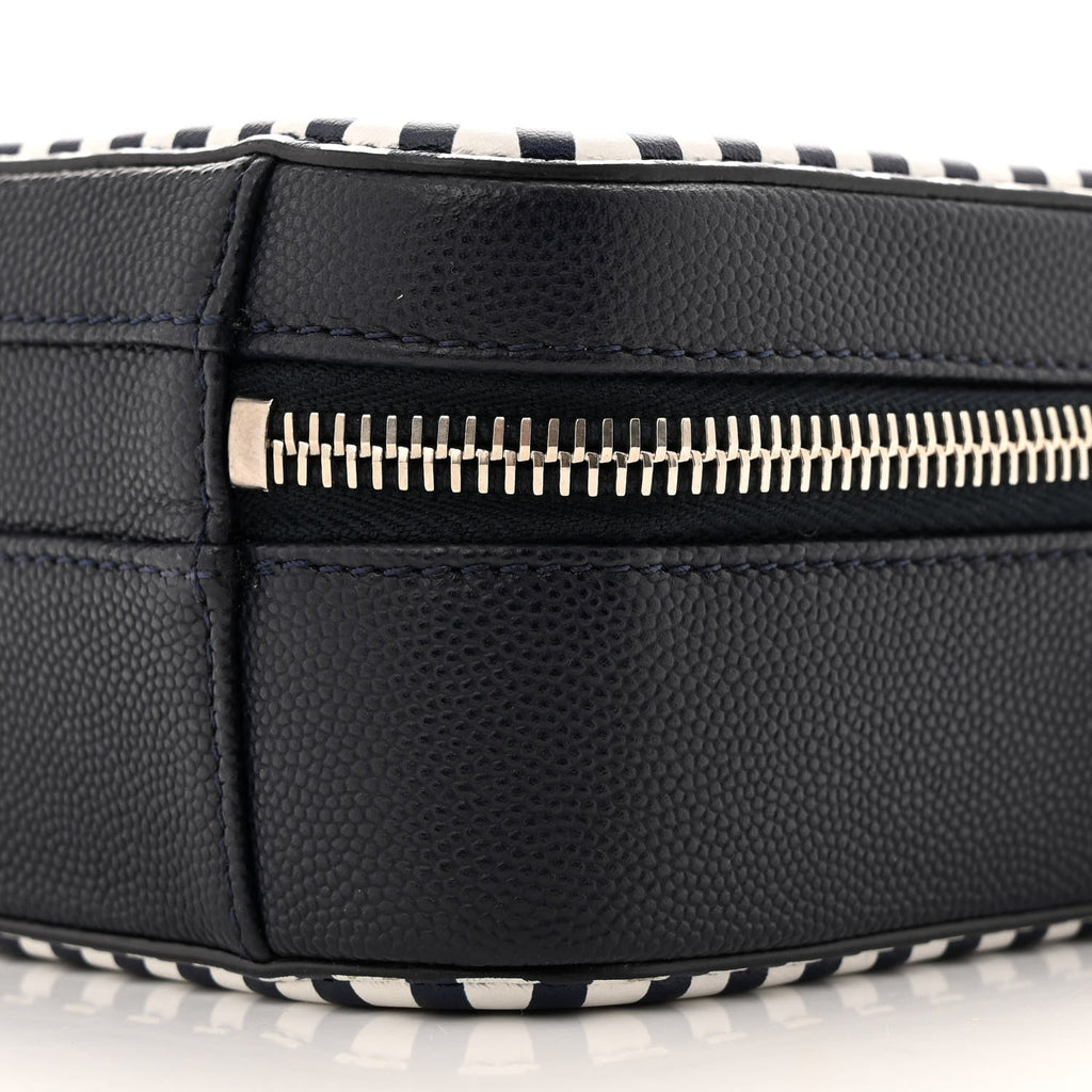 Caviar Quilted Striped Small CC Filigree Vanity Case Navy White
