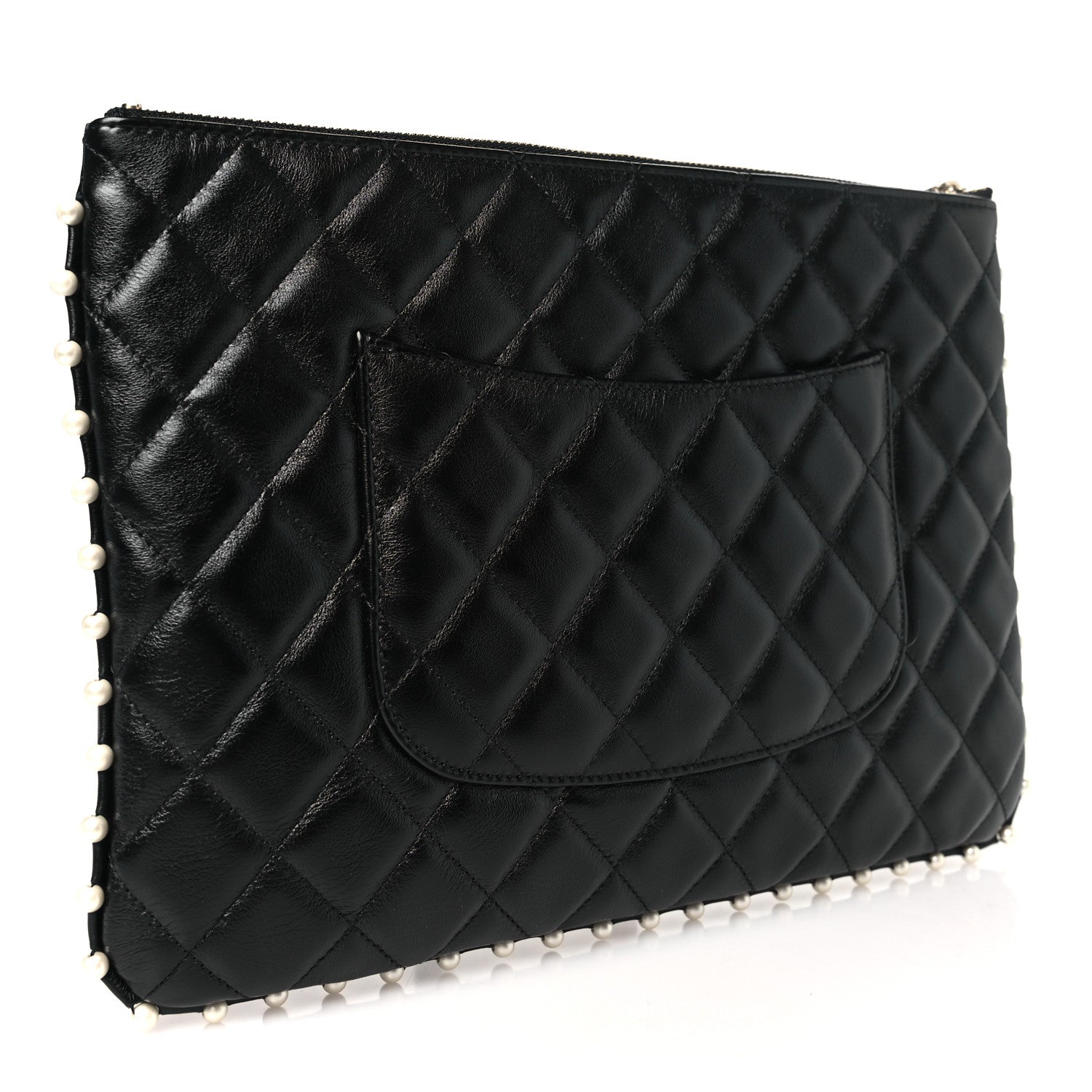 Calfskin Quilted Pearl Medium Cosmetic Case Black