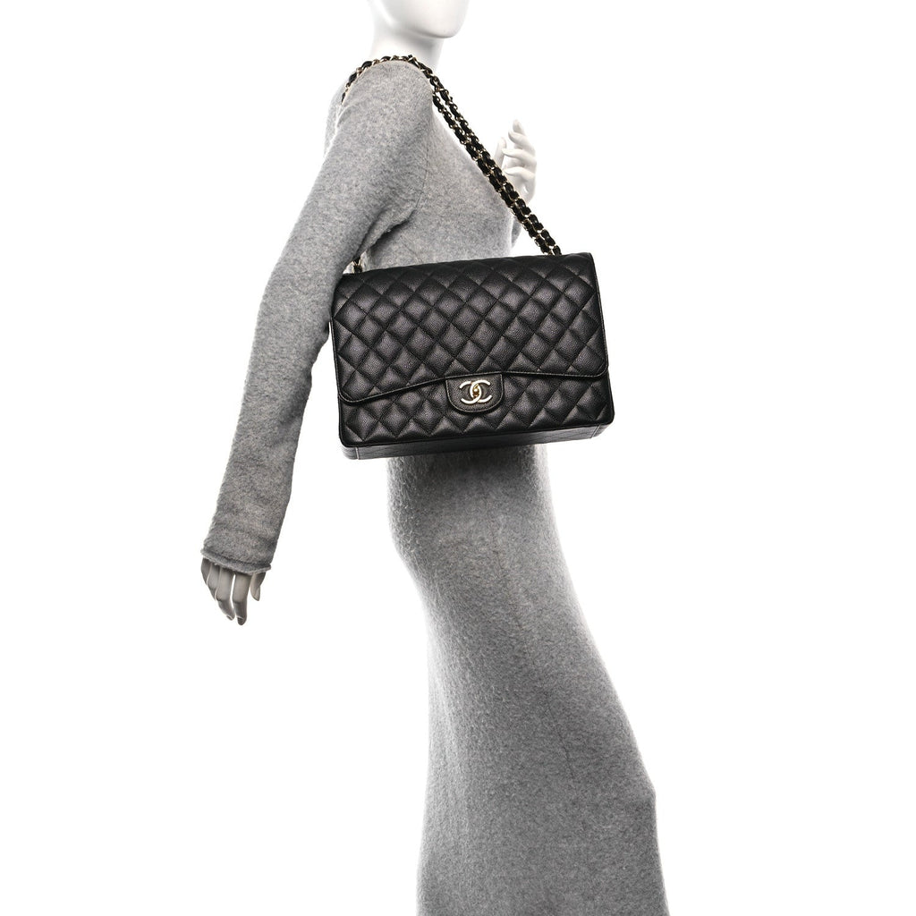 Caviar Quilted Maxi Double Flap Black
