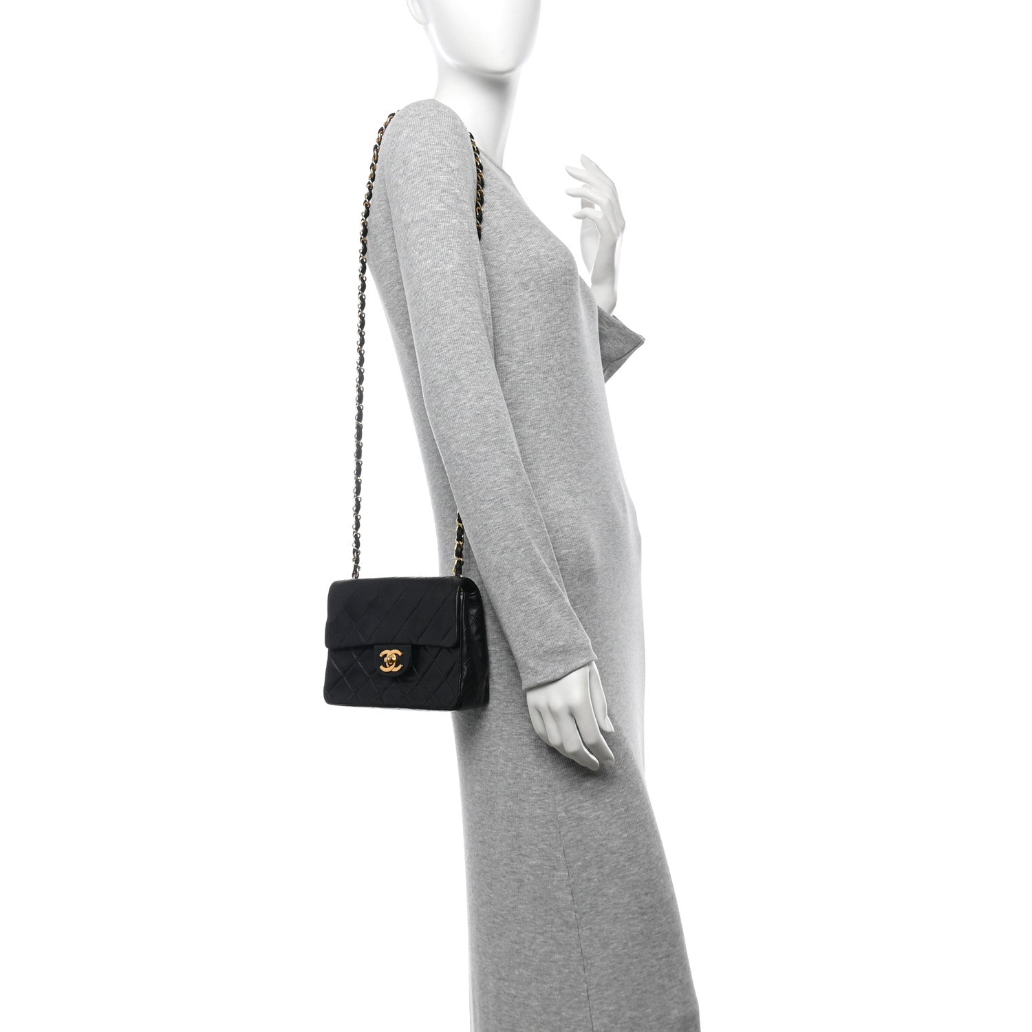 Lambskin Quilted Mini Square Flap Black
