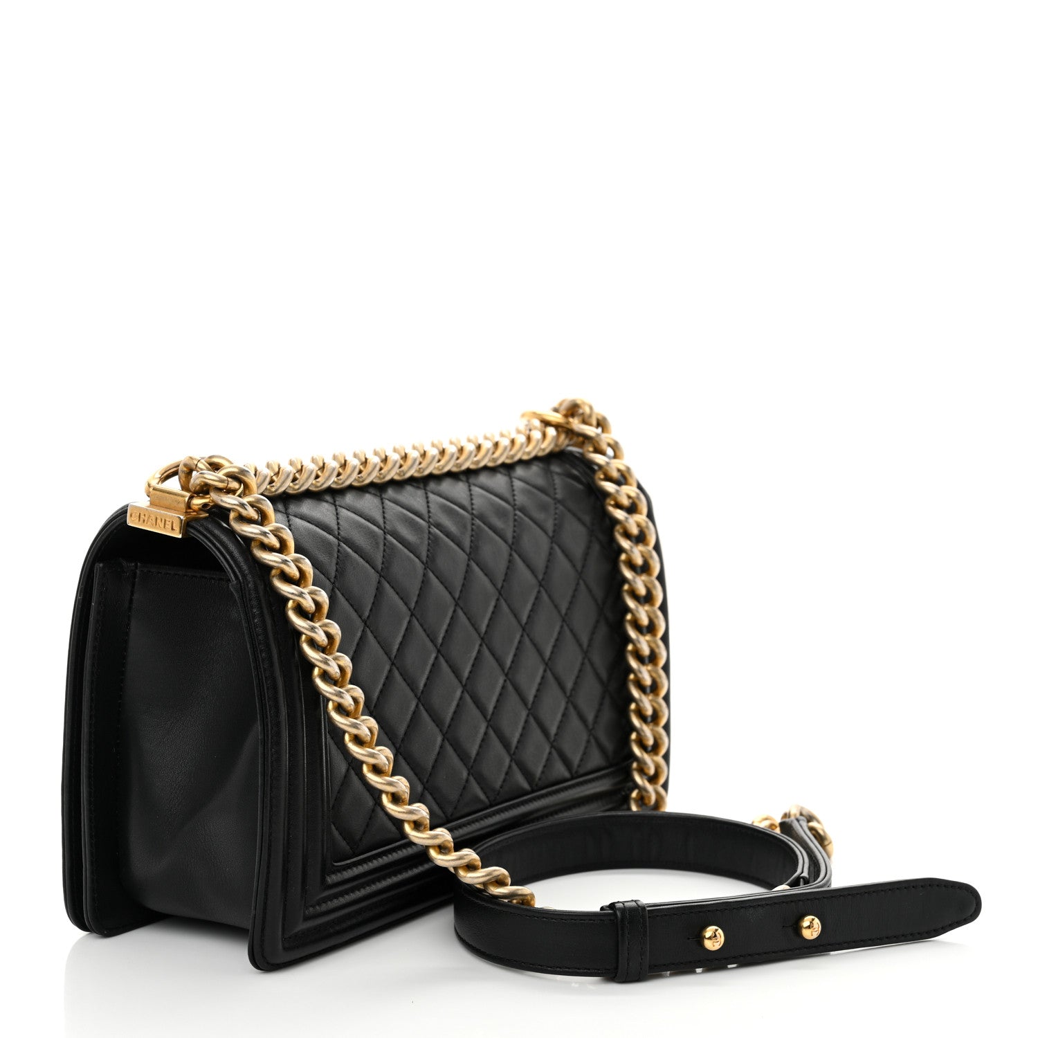 Lambskin Quilted Medium Boy Flap Black