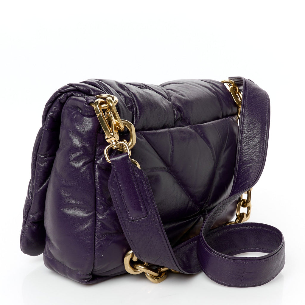 Nappa Soft Padded Logo Embossed Triangle Quilted Shoulder Bag Viola