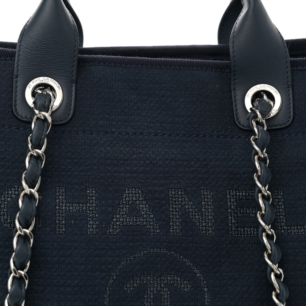 Mixed Fibers Calfskin Medium Deauville Tote Dark Blue