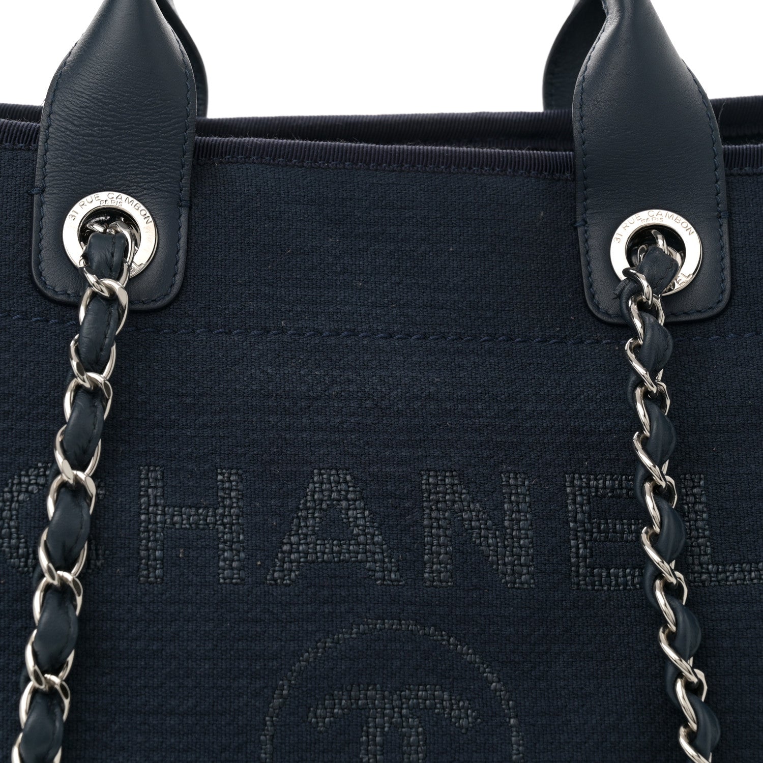 Mixed Fibers Calfskin Medium Deauville Tote Dark Blue