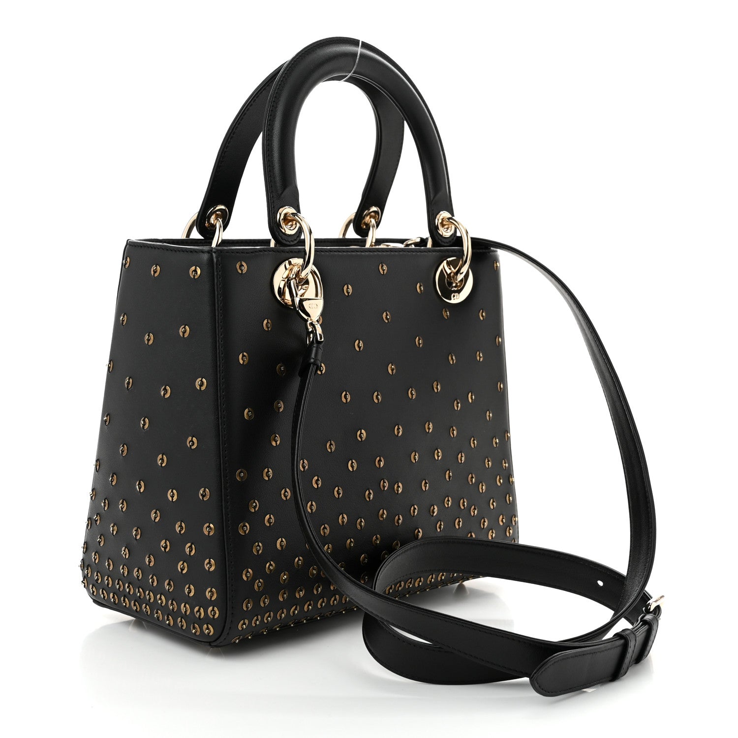 Calfskin Studded Sequin Medium Lady Dior Black