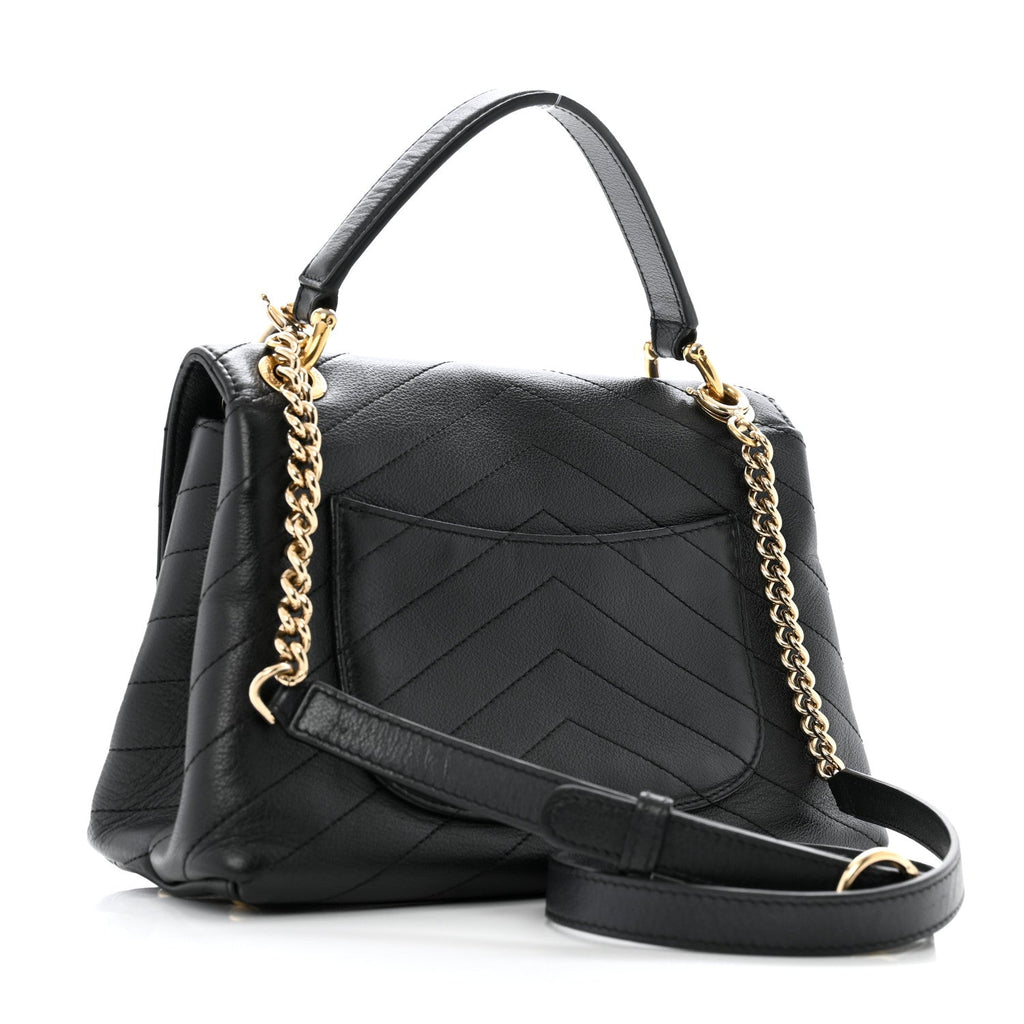 Grained Calfskin Small Chevron Chic Top Handle Flap Black