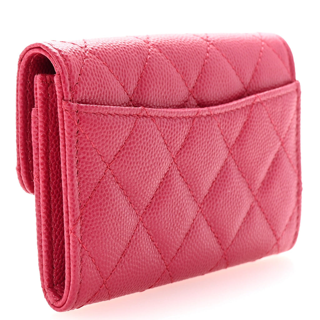 Caviar Quilted Flap  Holder Wallet Dark Pink