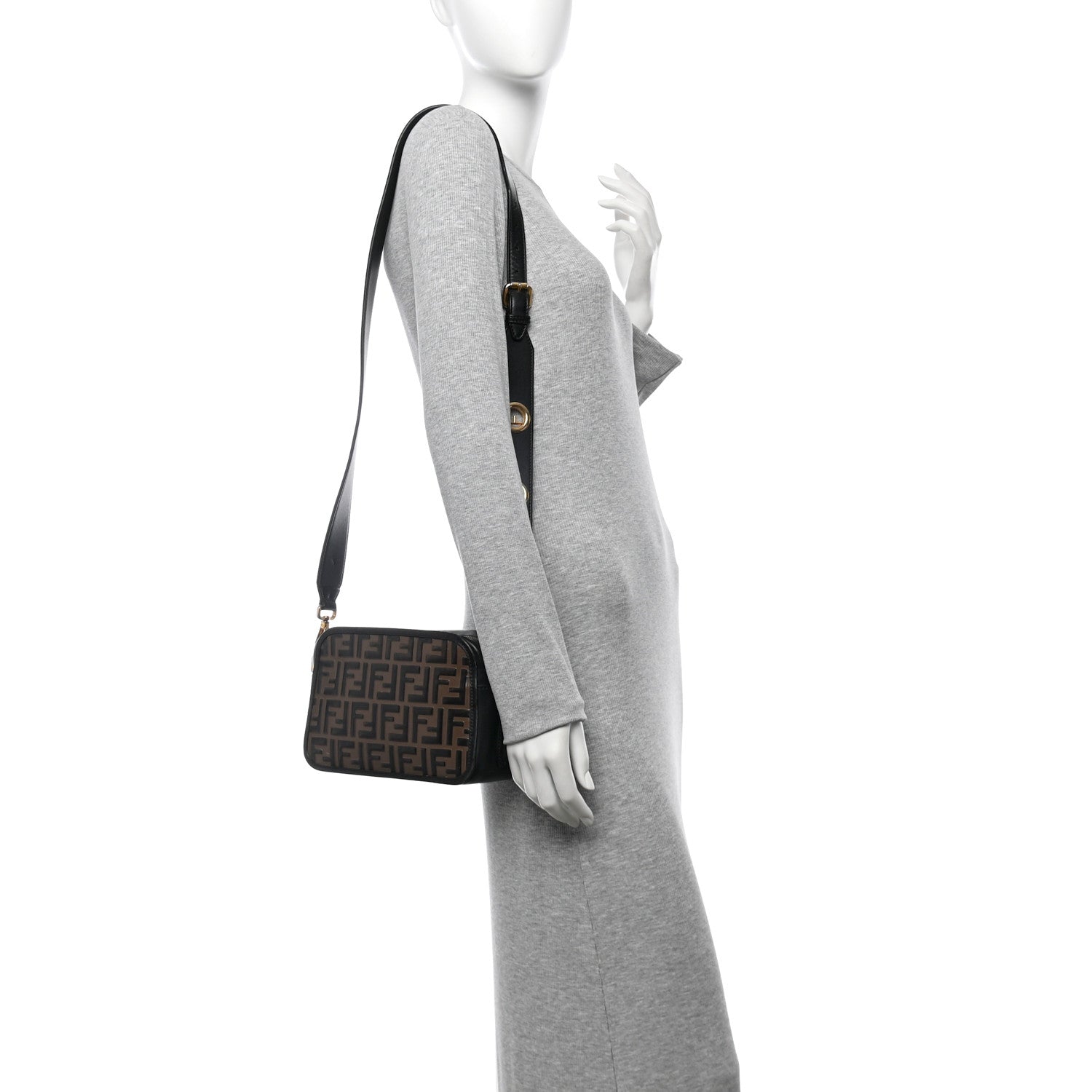 Vitello Century F is Fendi Bi-Color FF 1974 Embossed Camera Case Maya Black