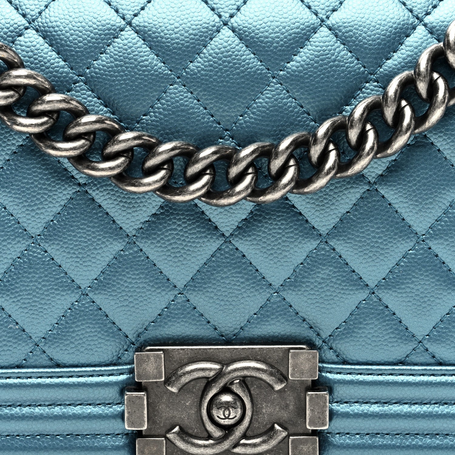 Metallic Caviar Quilted Medium Boy Flap Turquoise