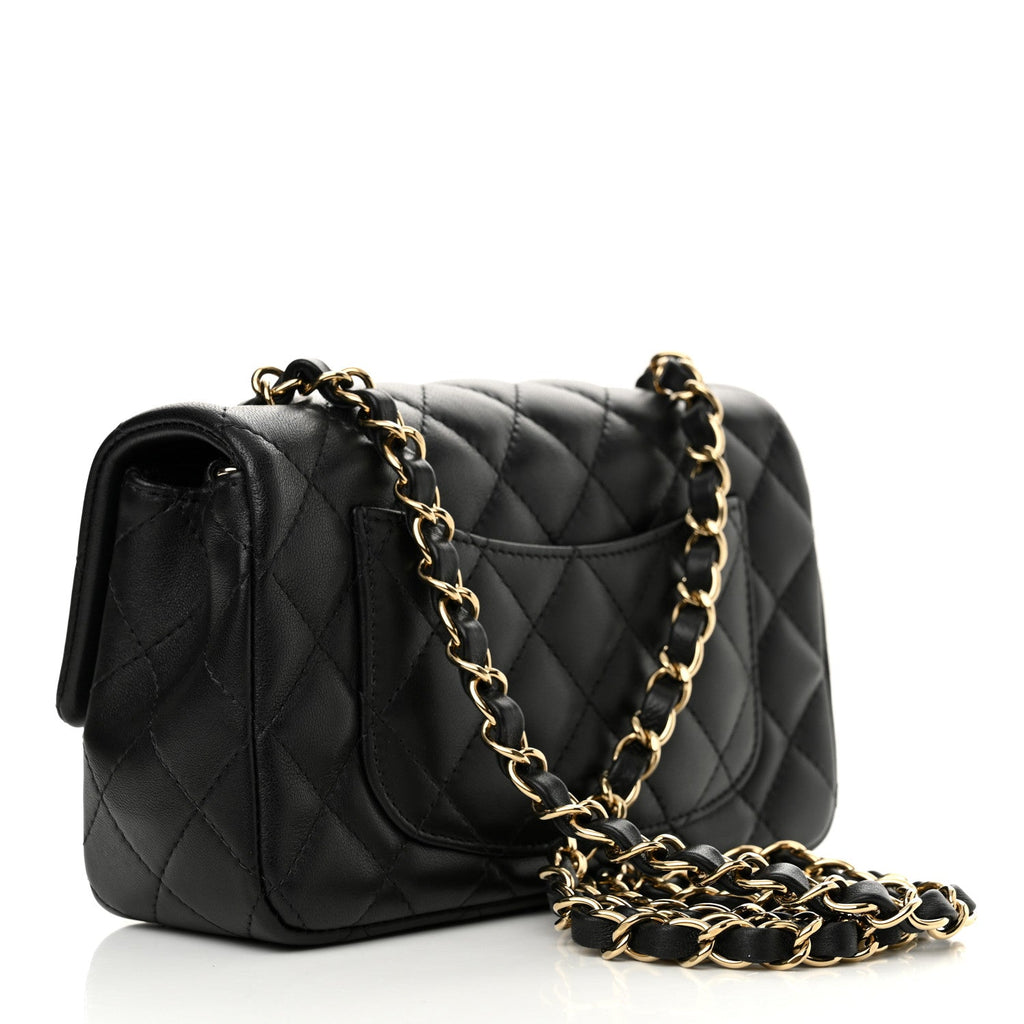 Lambskin Quilted Mini Rectangular Flap Black